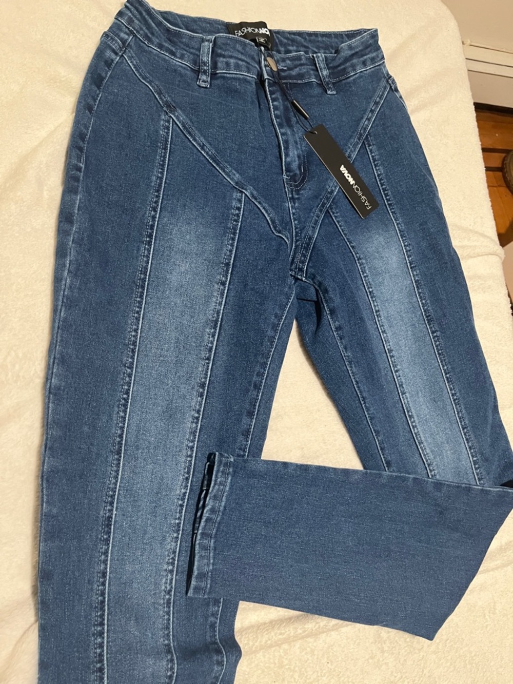 Fashion Nova Two-Tone Blue Paneled Skinny Jeans